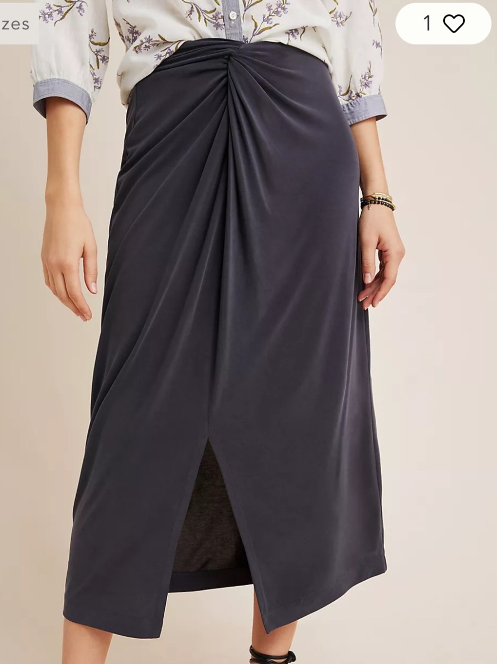Anthropologie Charcoal Midi Skirt with Twist Front